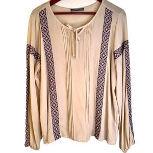 Octavia Womens MaternityXL Beige Crepe Multicolored Boho Embroidered Peasant Top